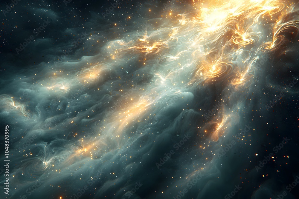 Obraz premium Cosmic swirls: glowing galactic clouds and light streams in deep space