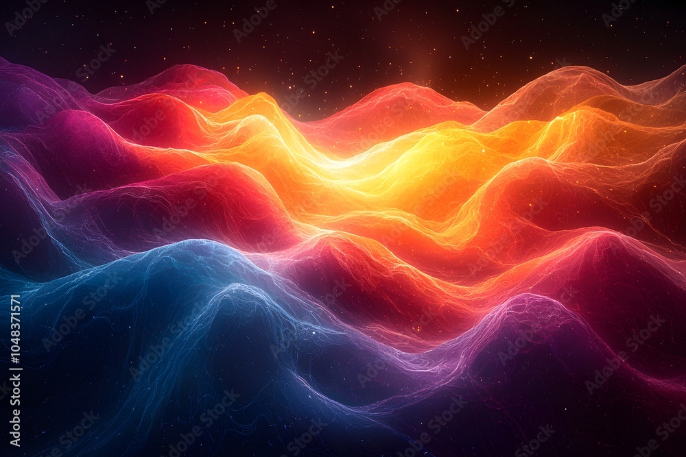 Vibrant neon waves: abstract energy in motion with glowing colors and cosmic effect Vibrant neon waves: abstract energy in motion with glowing colors and cosmic effect