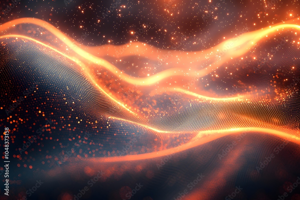Abstract glowing particles and flowing lines in a futuristic, vibrant digital landscape Abstract glowing particles and flowing lines in a futuristic, vibrant digital landscape