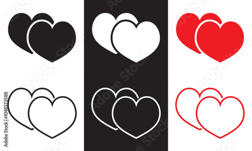 two crossed hearts icon set. Element of love for mobile concept and web apps.  website design and development, app development. isolated on white and black background. Vector illustration. EPS 10