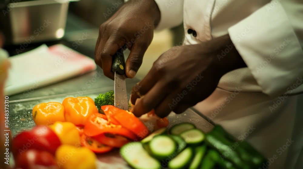 Chef's Hands Preparing Vegetables with a Knife Chef's Hands Preparing Vegetables with a Knife