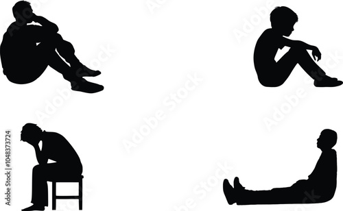 Set of Man in Depression silhouette vector illustration on white background