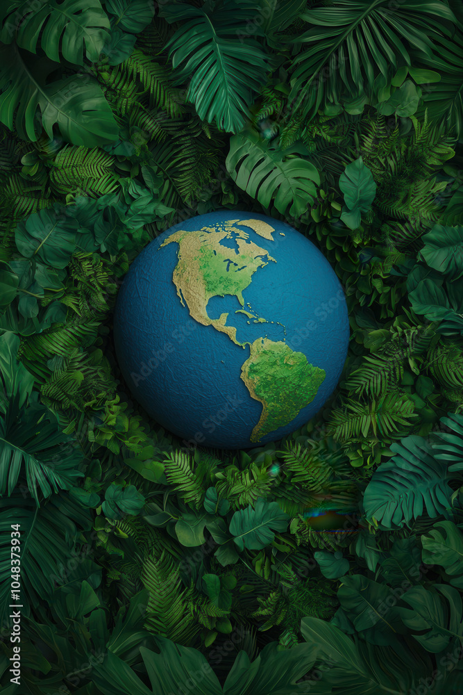 vibrant globe surrounded by lush green leaves and vines, symbolizing nature and environmental harmony. image evokes sense of connection to Earth and its ecosystems vibrant globe surrounded by lush green leaves and vines, symbolizing nature and environmental harmony. image evokes sense of connection to Earth and its ecosystems