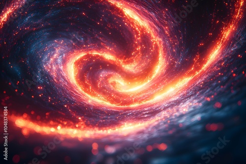 Mesmerizing cosmic swirl: vibrant galactic spiral with fiery accents in deep space