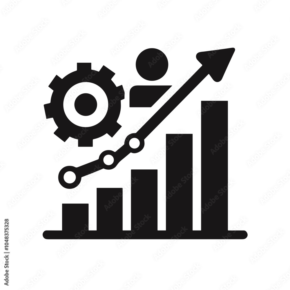 Business growth graphic icon with gear and upward trend in bold design Business growth graphic icon with gear and upward trend in bold design