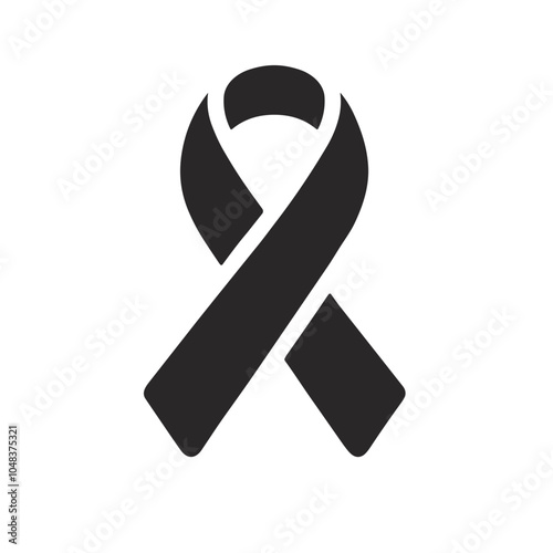 Stylized awareness ribbon icon in simple black design