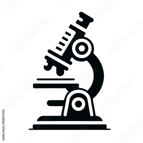Stylized microscope icon in bold black design