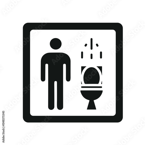 Restroom sign icon featuring a person and toilet graphic in bold design
