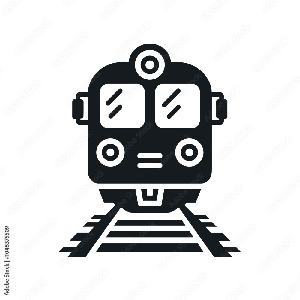 Fototapeta premium Train icon on railway tracks, symbolizing transportation and travel