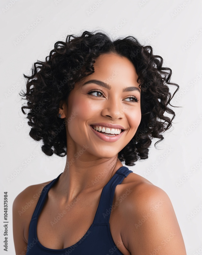 Joyful Woman with Curly Hair in Close-Up Shot
