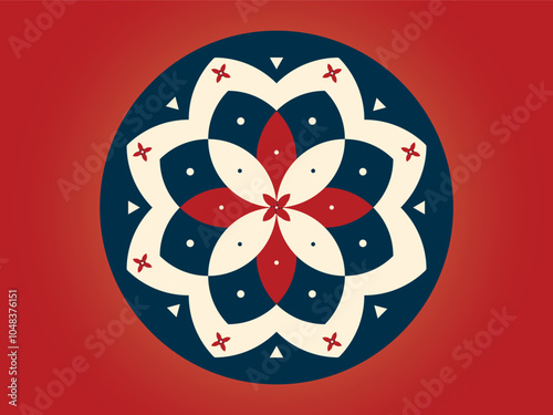 Mandala - Decorative red and blue vector flower