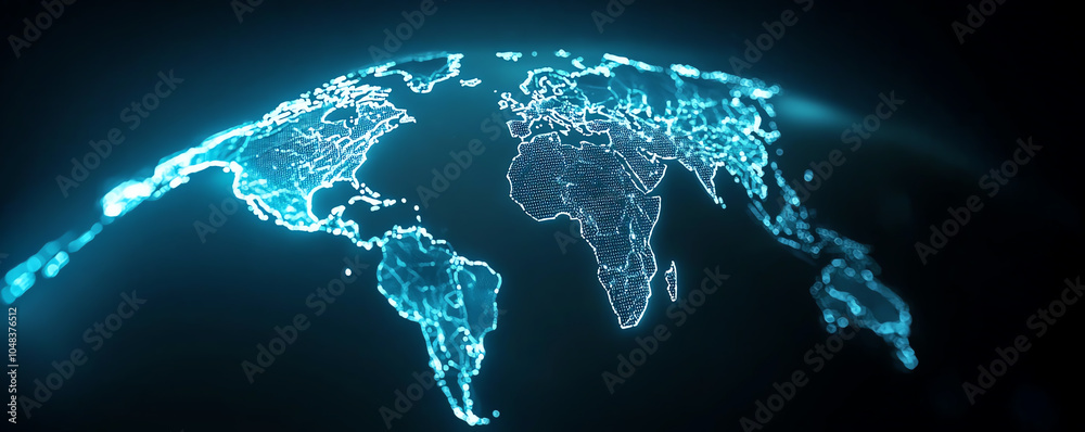 World map hologram, vibrant network, futuristic data visualization World map hologram, vibrant network, futuristic data visualization