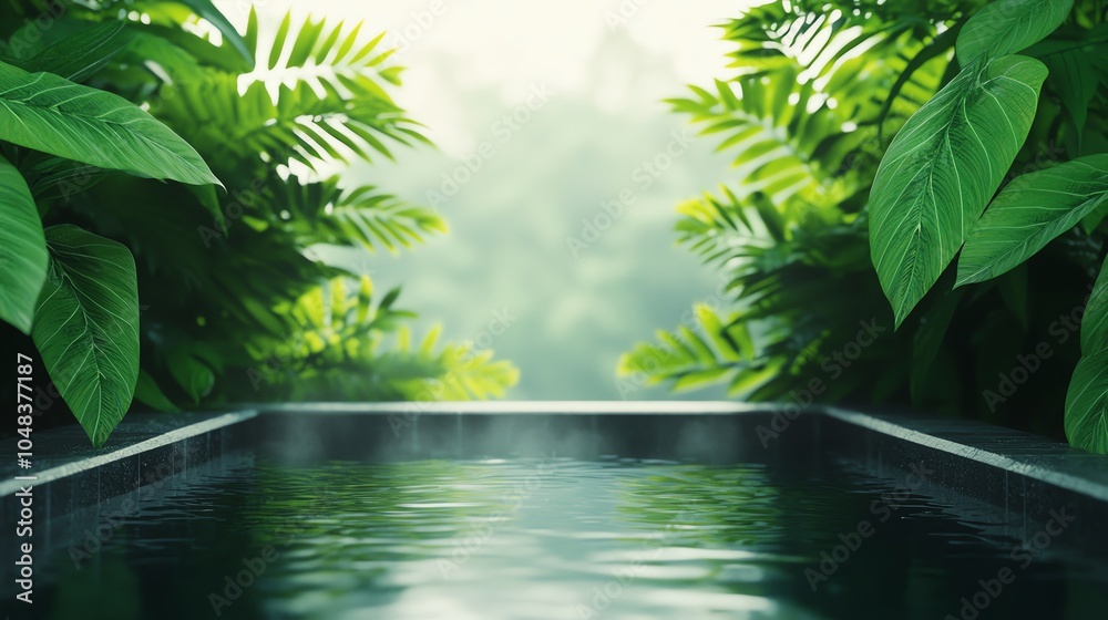 A tranquil pool surrounded by lush greenery, perfect for relaxation and escape into nature's beauty. A tranquil pool surrounded by lush greenery, perfect for relaxation and escape into nature's beauty.