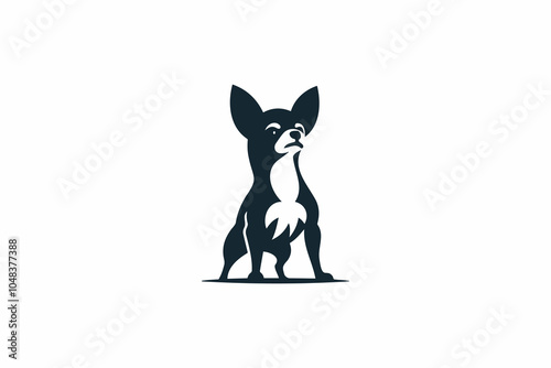 Cute chihuahua in cartoon style stands with large ears alertness