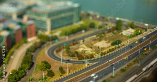 Budapest, Hungary - August 24, 2024: Areal view to the Rakoczi street. Timelapse. Tilt shifted lens. photo