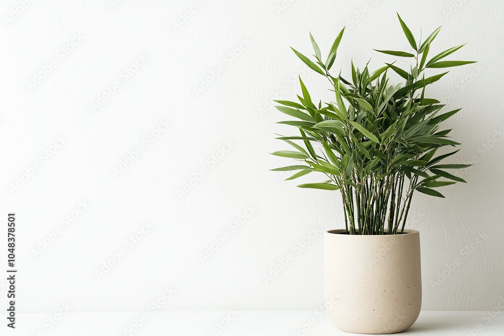 A vibrant bamboo plant in a minimalist pot, adding a touch of greenery to modern decor and brightening any room. A vibrant bamboo plant in a minimalist pot, adding a touch of greenery to modern decor and brightening any room.