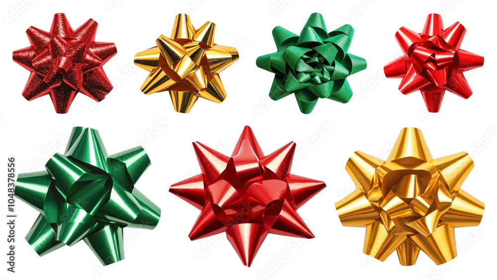 PNG Christmas gift ribbon bow design element set, transparent background PNG Christmas gift ribbon bow design element set, transparent background