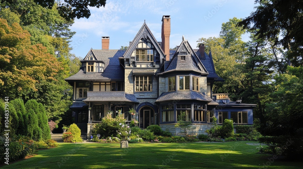 Charming Family Home With Shingle Siding and Gables in Brighton, Massachusetts. Generative AI Charming Family Home With Shingle Siding and Gables in Brighton, Massachusetts. Generative AI