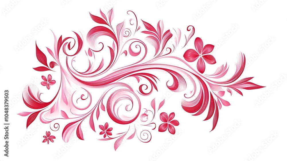 Vector floral design, a vector graphic of red and pink swirls with flowers on a white background Vector floral design, a vector graphic of red and pink swirls with flowers on a white background