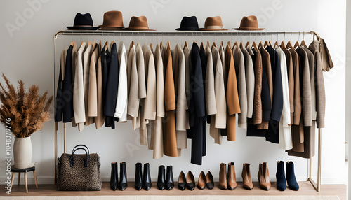 Autumn Fashion Closet for Autumn Weather, Minimal Trend with Natural Colors for Season