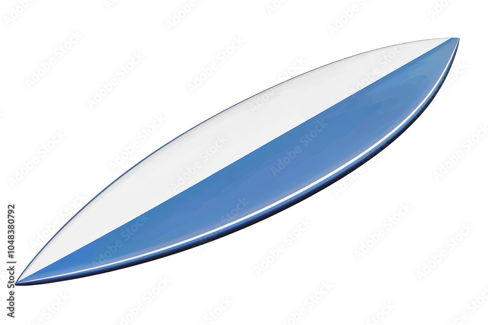 High-quality image of a sleek surfboard in blue and white, perfect for ocean sports and summer activities. Ideal for adventure and beach themes. High-quality image of a sleek surfboard in blue and white, perfect for ocean sports and summer activities. Ideal for adventure and beach themes.