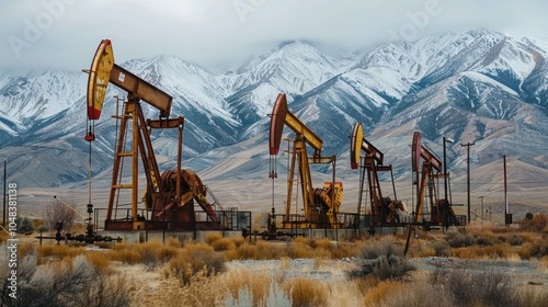 Oil Rigs in a Snowy Mountain Landscape