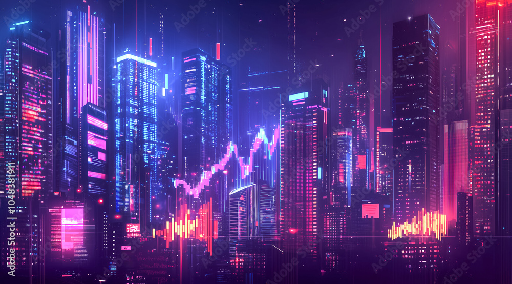 A cyberpunk-inspired financial data city A cyberpunk-inspired financial data city
