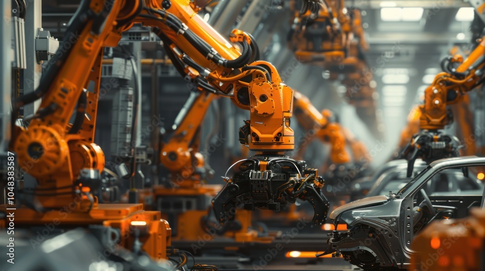 Robotic Arm Assembling Car Body on an Automated Production Line Robotic Arm Assembling Car Body on an Automated Production Line