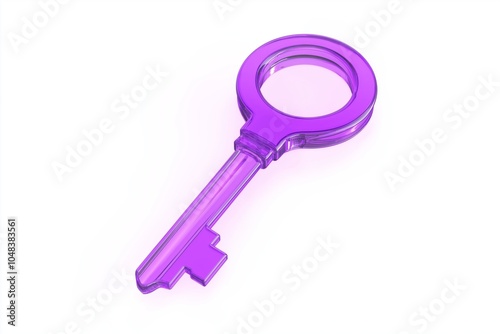 Purple transparent key with a circular handle, shiny and elegant, with a vintage inspired design