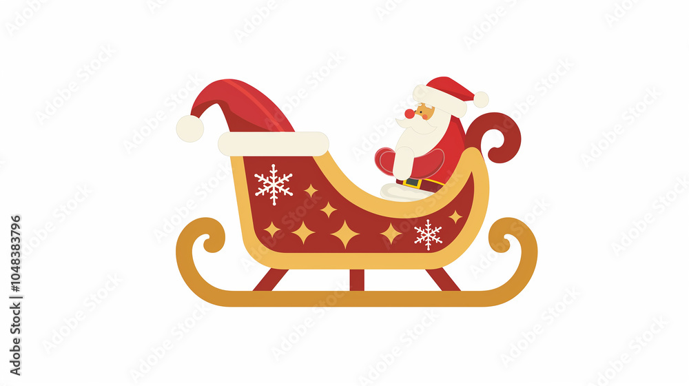 Naklejka premium Santa Claus Riding Sleigh with Snowflakes and Stars