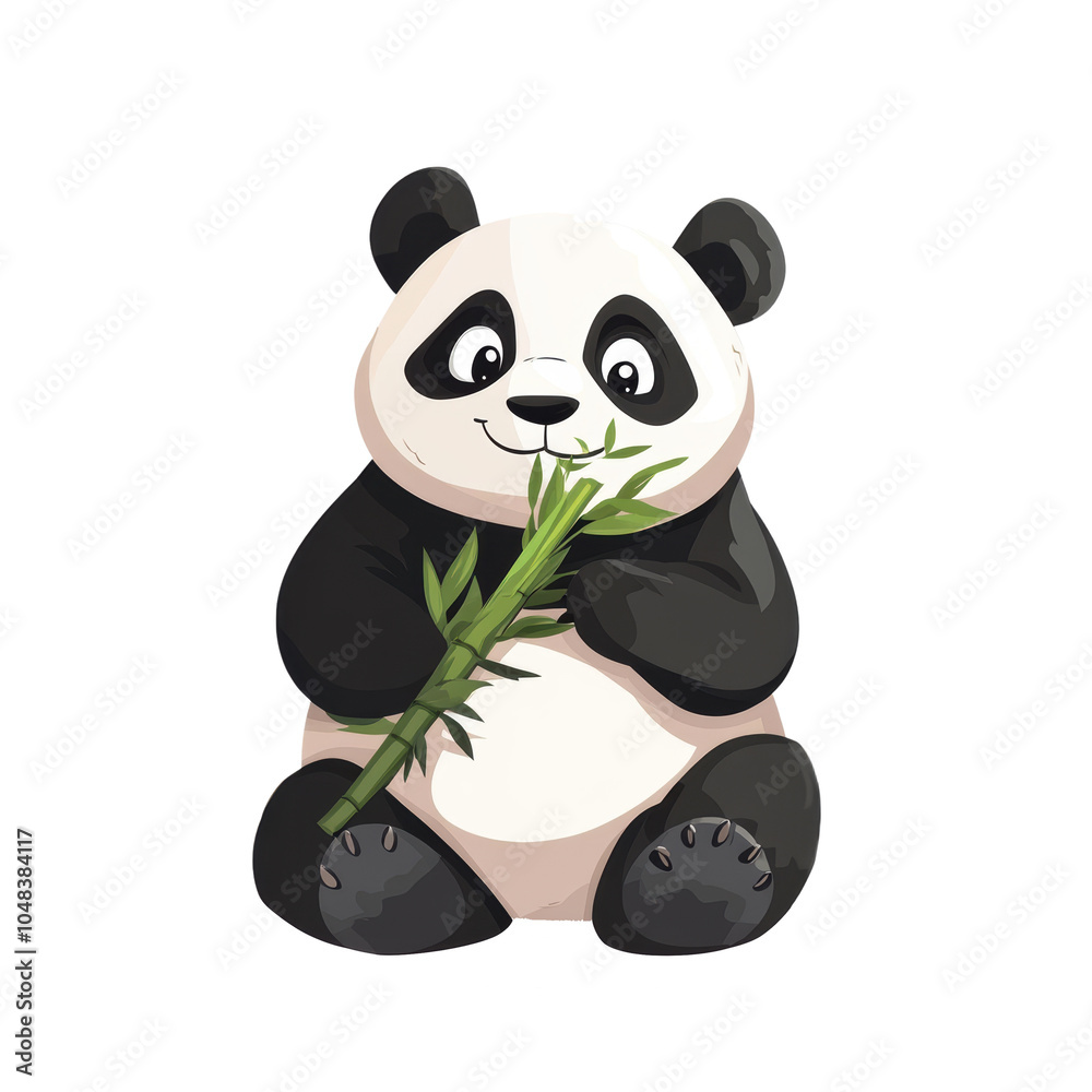 Fototapeta premium Cute Cartoon Panda Enjoying Bamboo with Transparent Background