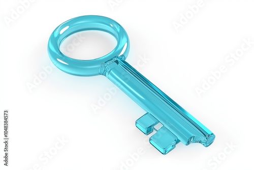 Transparent blue vintage style key with a circular handle, glossy finish, and sleek modern design