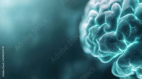 A glowing brain depicted artistically against a smooth blue abstract background, symbolizing human intelligence, creativity, and neurological advancement. photo