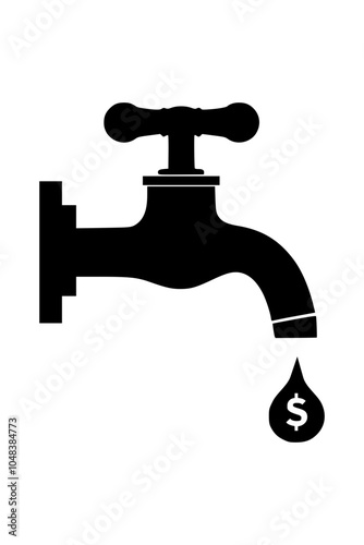 A dollar dropping from a water tap isolated