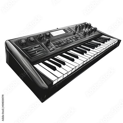 Modern Synthesizer Keyboard on white background PNG file photo