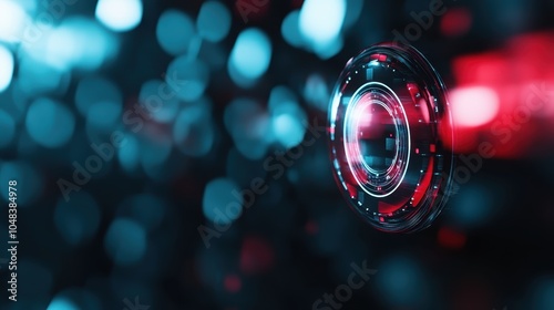 A high-tech lens immersed in red and teal bokeh effects, offering a captivating blend of modern design and abstract photography elements. photo