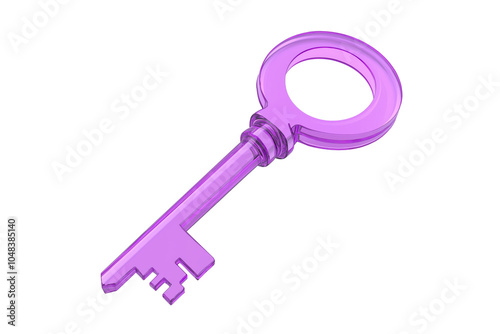 Glossy purple key with a translucent finish and classic design, a circular handle and smooth edges