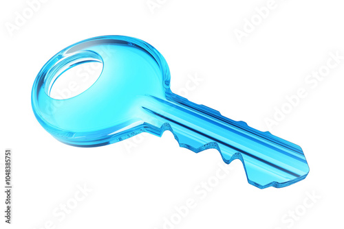 A modern blue transparent key with a glossy finish and rounded head, set against a white background