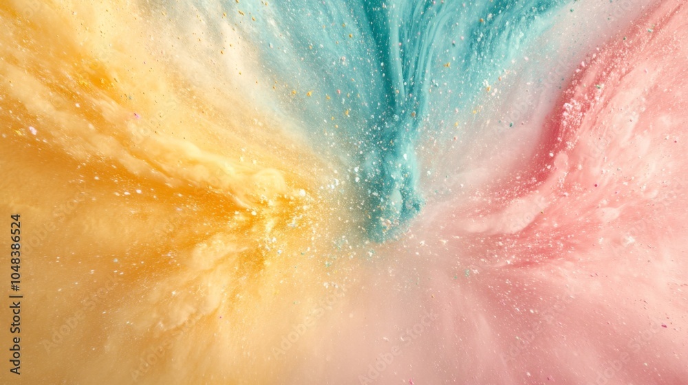 Fototapeta premium A stunning display of colored powder bursts forth, featuring intense shades of magenta, turquoise, and gold swirling together.