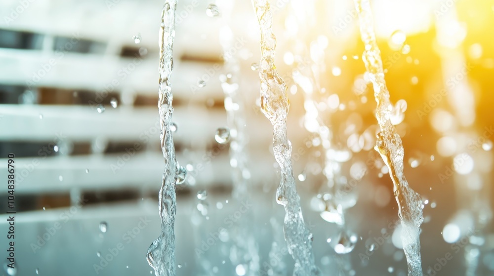 Dynamic capture of water streams falling through sunlight, highlighting droplets and motion in a bright, vibrant atmosphere, symbolizing energy and fluidity. Dynamic capture of water streams falling through sunlight, highlighting droplets and motion in a bright, vibrant atmosphere, symbolizing energy and fluidity.