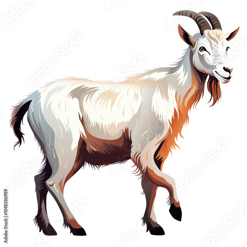 A detailed vector illustration of a goat, capturing fine textures and natural features. Ideal for farm-themed designs, educational materials, or animal branding. Fully editable for versatile applicati