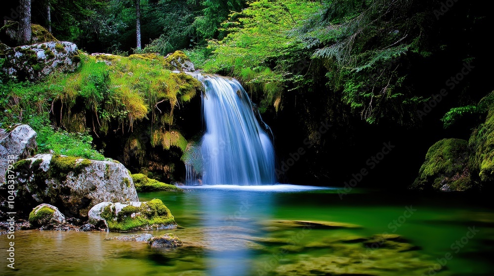 Enchanting Waterfall in the Heart of the Lush Green Forest Enchanting Waterfall in the Heart of the Lush Green Forest