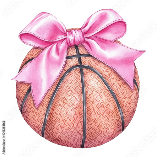 Baseball with Pink silk coquette bow Png, isolated object on transparent background. Sports preppy bow illustration, girly feminine aesthetic photo