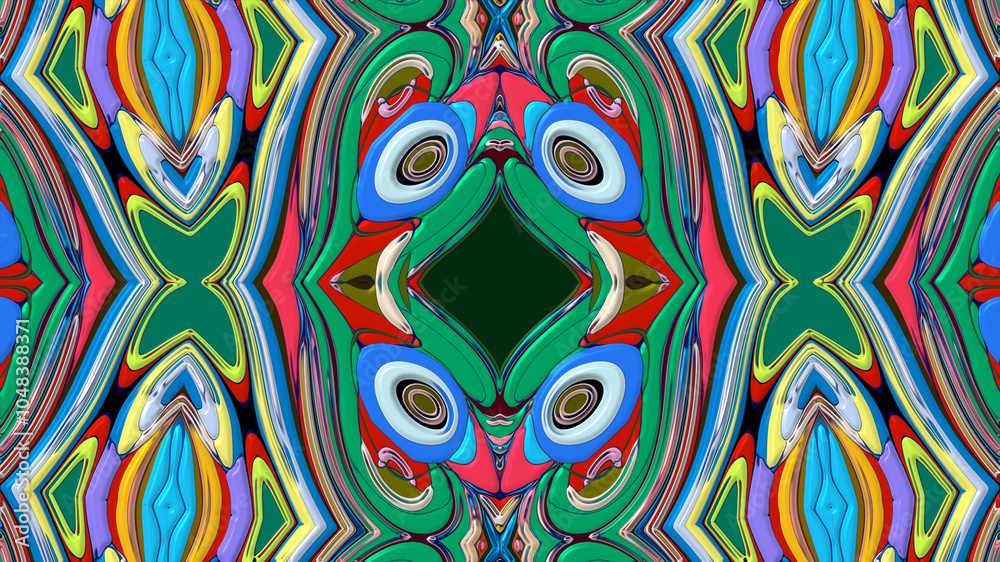 Fototapeta premium Colorful symmetrical abstract kaleidoscope background pattern for summer
