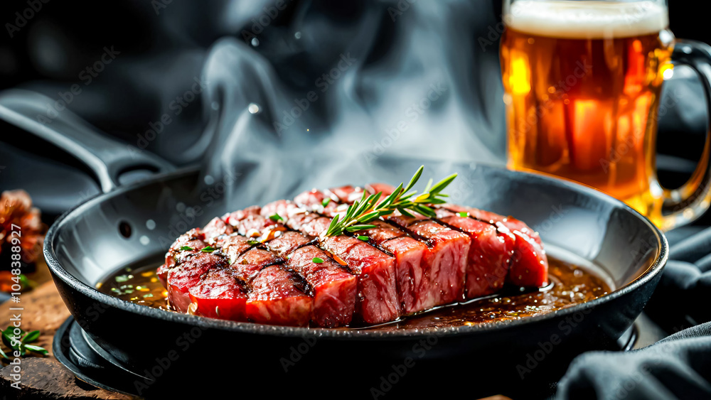 Cooking Steak in a Frying Pan with Beer Cooking Steak in a Frying Pan with Beer