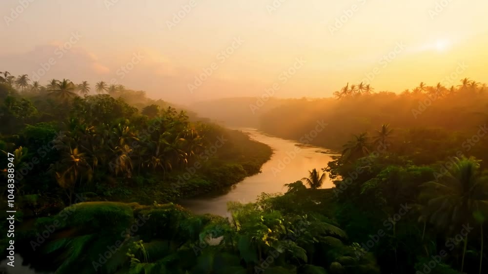 sunset Created Amazon Tropical river jungle landscape rainforest peru amazonia venezuela travel suriname sunrise reserve peruvian national park lagoon guyana brazilian background colombia dawn dusk e