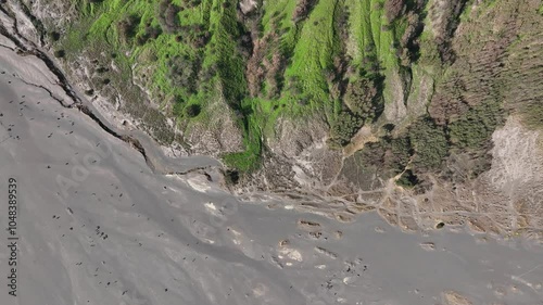 Top Down View of Mount Batok Surrounded by Barren Sand Sea in East Java