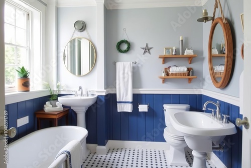 Nautical Bathroom Blue and white color scheme maritime themed de photo