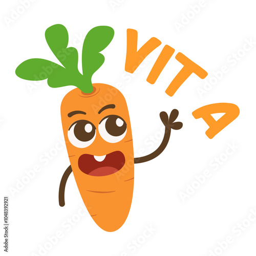 Cartoon Carrot Character with Vitamin A Text