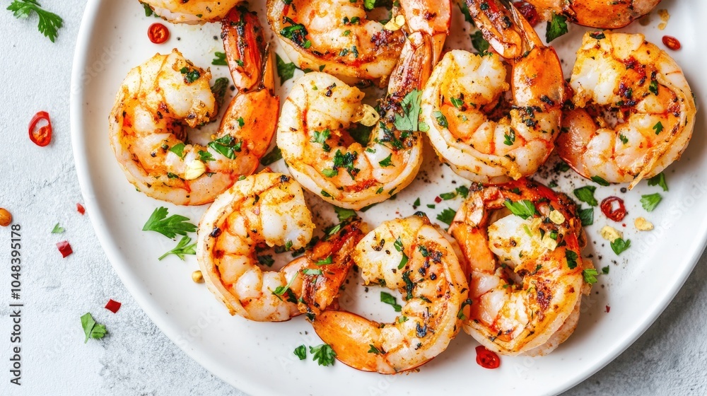 Grilled Shrimp with Spices and Herbs on Plate Grilled Shrimp with Spices and Herbs on Plate